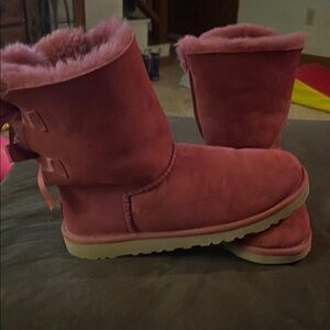 Burgundy Ugg Bailey Bows Suede Fur-Lined Boots